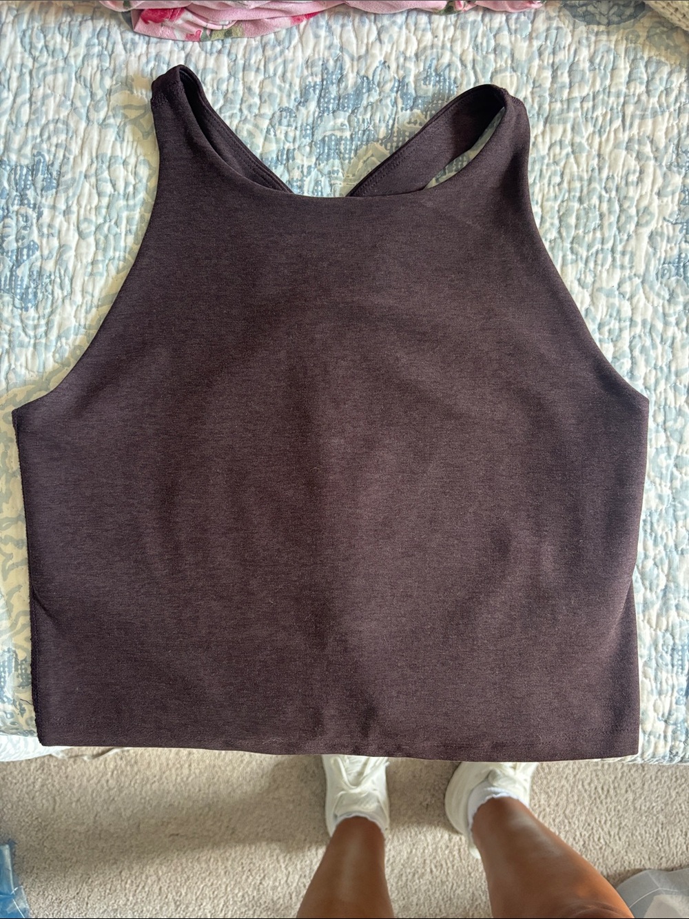 Beyond Yoga Dark Brown Cropped Tank with Crisscross Back